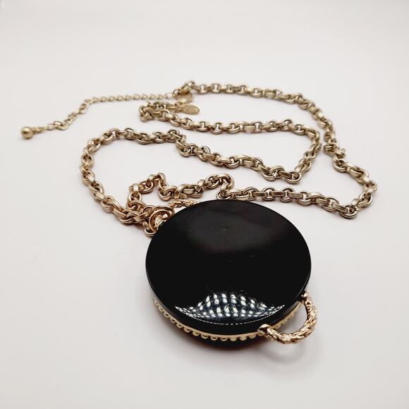 Chico’s Leopard Print Fur Pendant Necklace 34” Gold Tone Statement - Picture 5 of 8